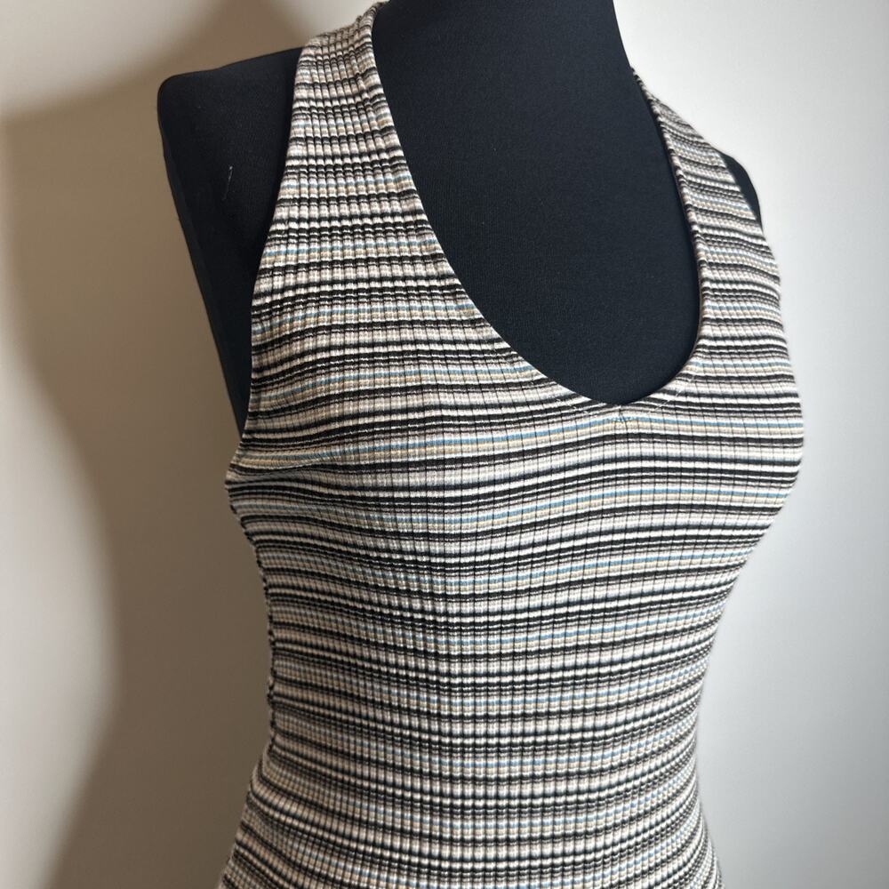 American Eagle Multicolor Striped Halter Dress Large Ribbed Open Back 90s Style - Picture 6 of 9